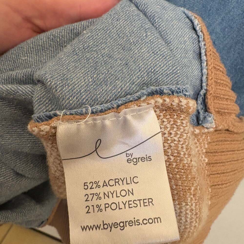 By Egreis Houndstooth Denim Patchwork Cardigan Sw… - image 2